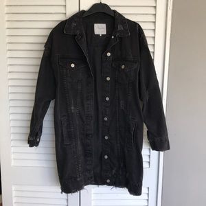 Zara Black Denim Distressed Long Jacket